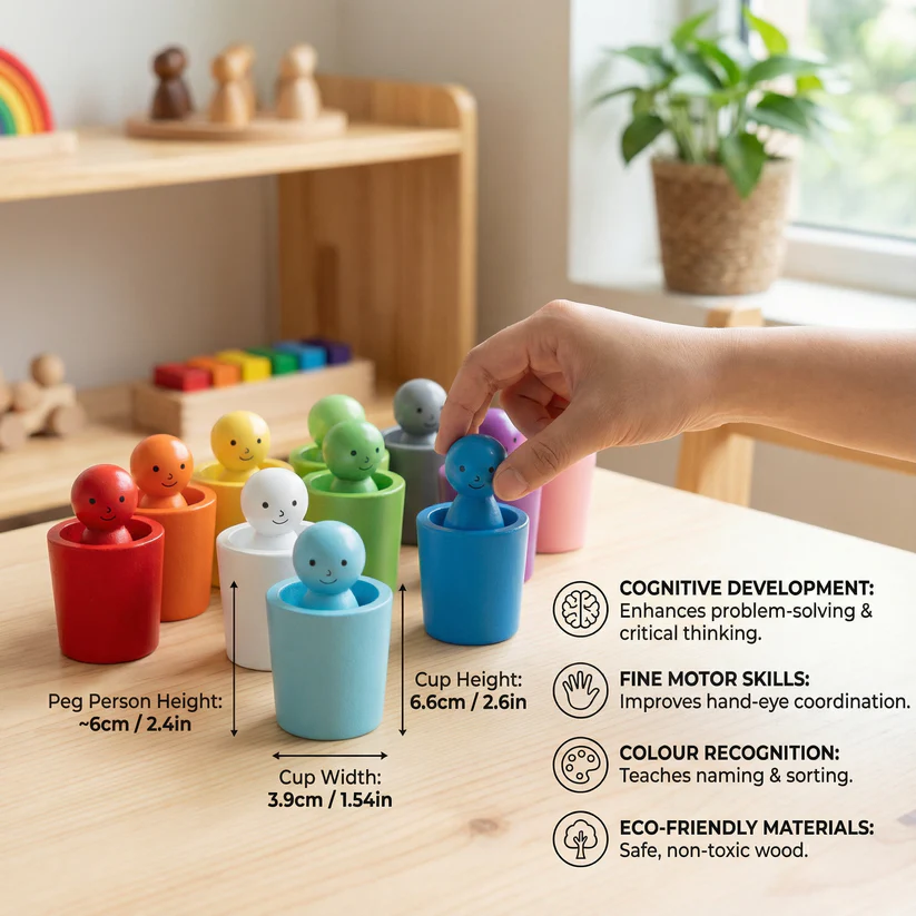 Montessori Wooden Colour Sorting Cup Game
