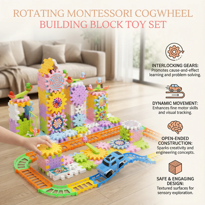 Rotating Montessori Cogwheel Building Block Toy