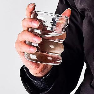 2-Piece Drinking Glass with Glass Straw 14 Ounces Glassware Set Cocktail Glass Iced Coffee Glass Beer Glass Suitable for Water Soda Tea Gift With Cleaning Brush