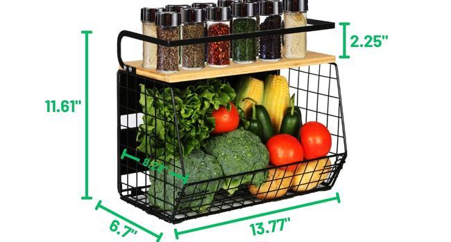 Magnetic Storage Rack for Refrigerator with Wooden Lid Fruit Potato and Onion Storage Box Pantry Large Container Magnetic Spice Rack for Refrigerator Kitchen Counter Cabinet