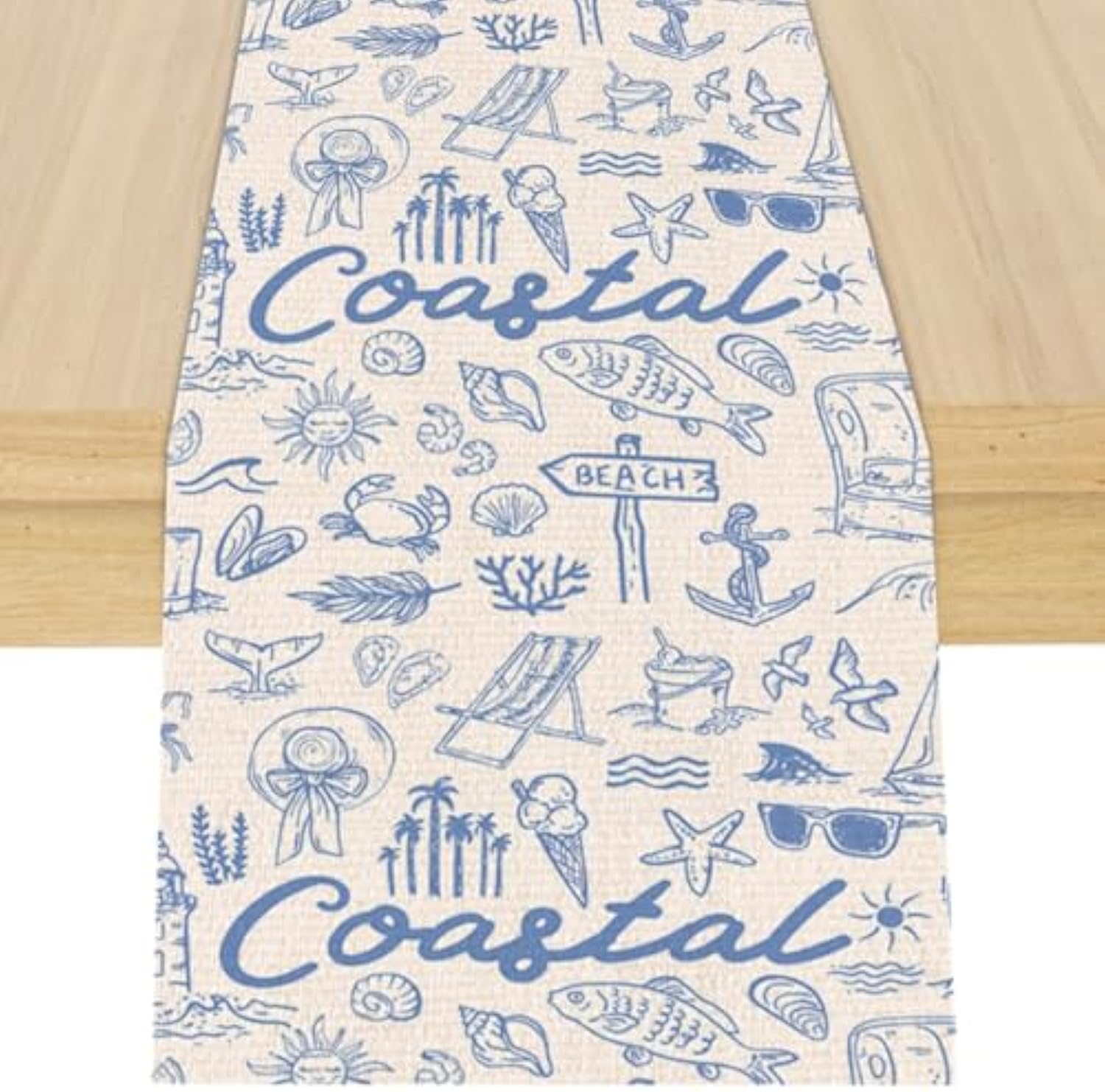 Summer Coastal Table Runner Beach Decorations for Home Seasonal Holiday Party Decor Decoration for Kitchen Dining Room Runner for Seashell Starfish Table 13x72 Inch