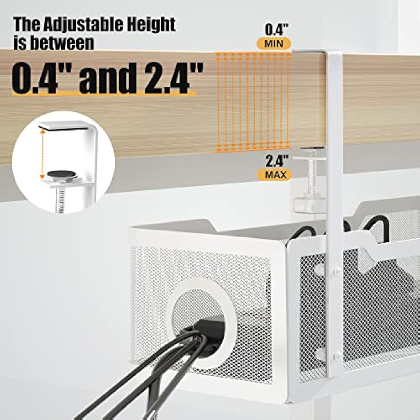 Under Desk Cable Management Tray White, Wire Organizer No Drilling, Cable Tray with Wire Management, Wire Organizer for Office, Home - Non-Destructive to Desk