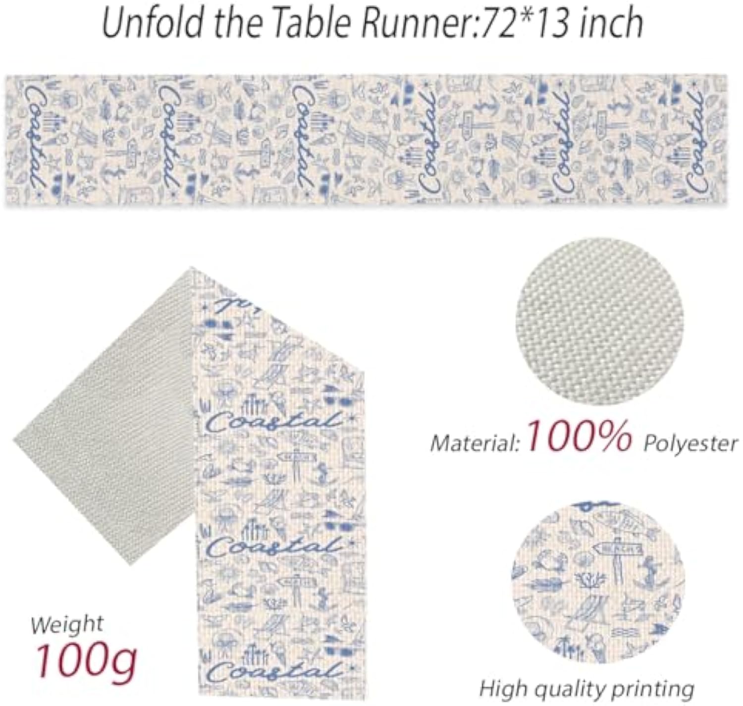Summer Coastal Table Runner Beach Decorations for Home Seasonal Holiday Party Decor Decoration for Kitchen Dining Room Runner for Seashell Starfish Table 13x72 Inch