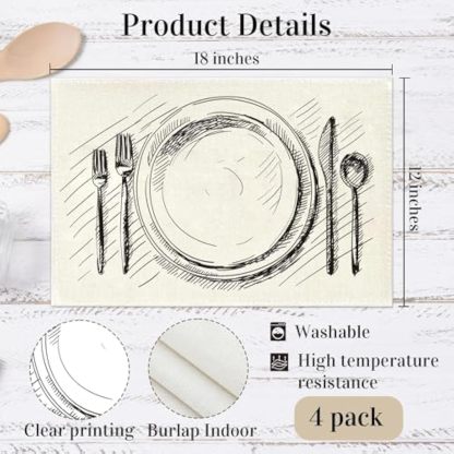 Minimalist White Table Mat Set of 4, 12x18 Inch Rustic Home Decorative Placemats, Washable Heat Resistant Place Mats Decor for Kitchen Dining Farmhouse-A10