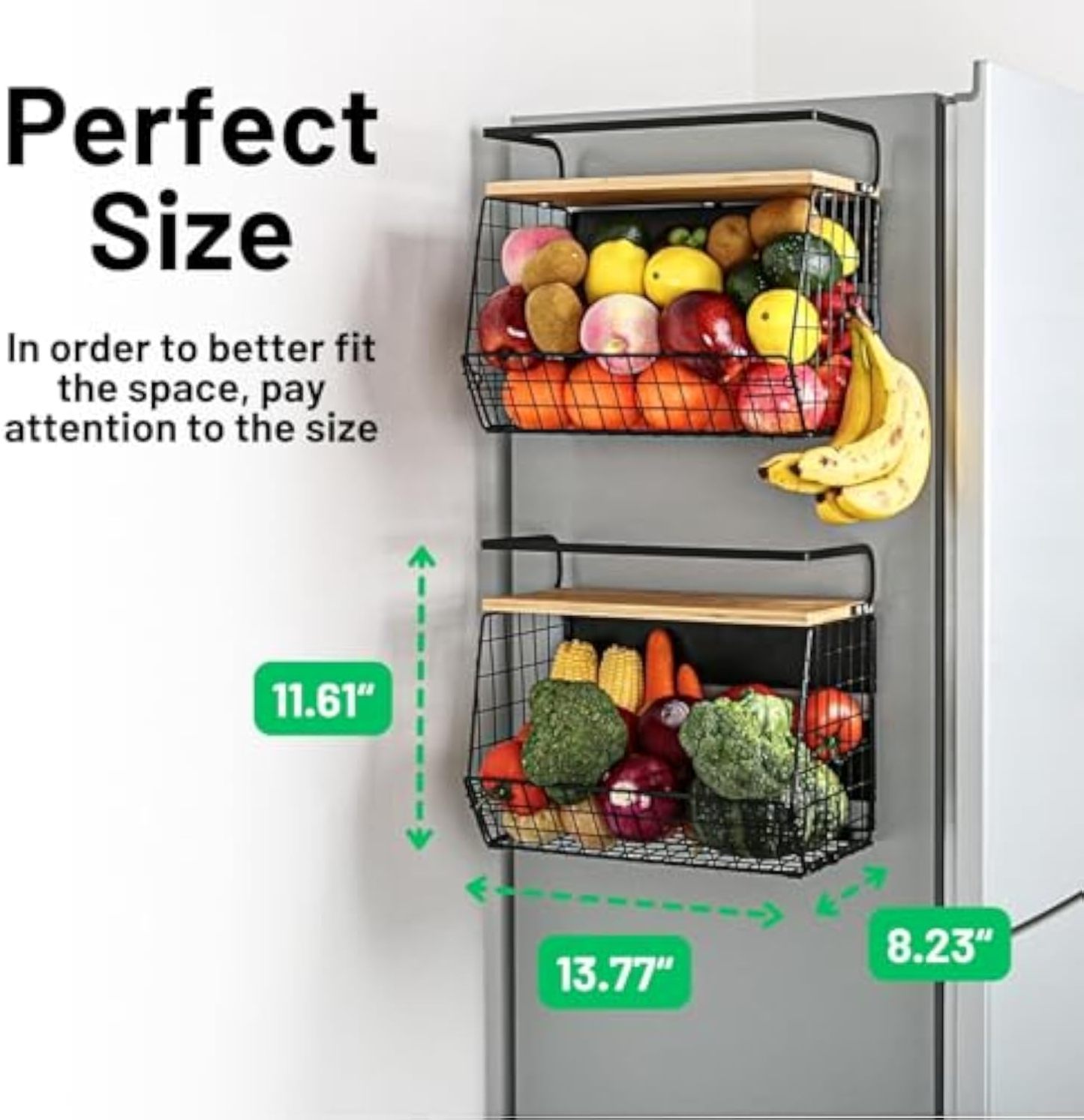 Magnetic Storage Rack for Refrigerator with Wooden Lid Fruit Potato and Onion Storage Box Pantry Large Container Magnetic Spice Rack for Refrigerator Kitchen Counter Cabinet