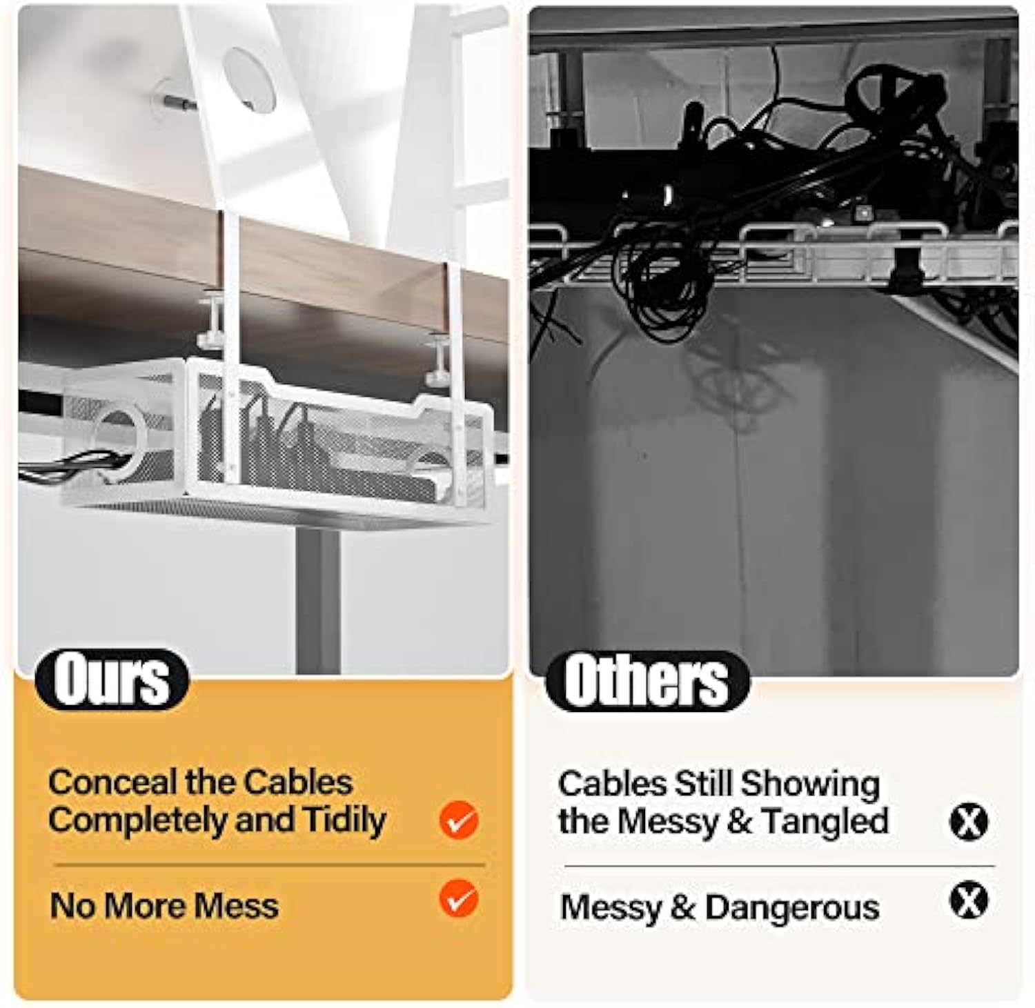 Under Desk Cable Management Tray White, Wire Organizer No Drilling, Cable Tray with Wire Management, Wire Organizer for Office, Home - Non-Destructive to Desk