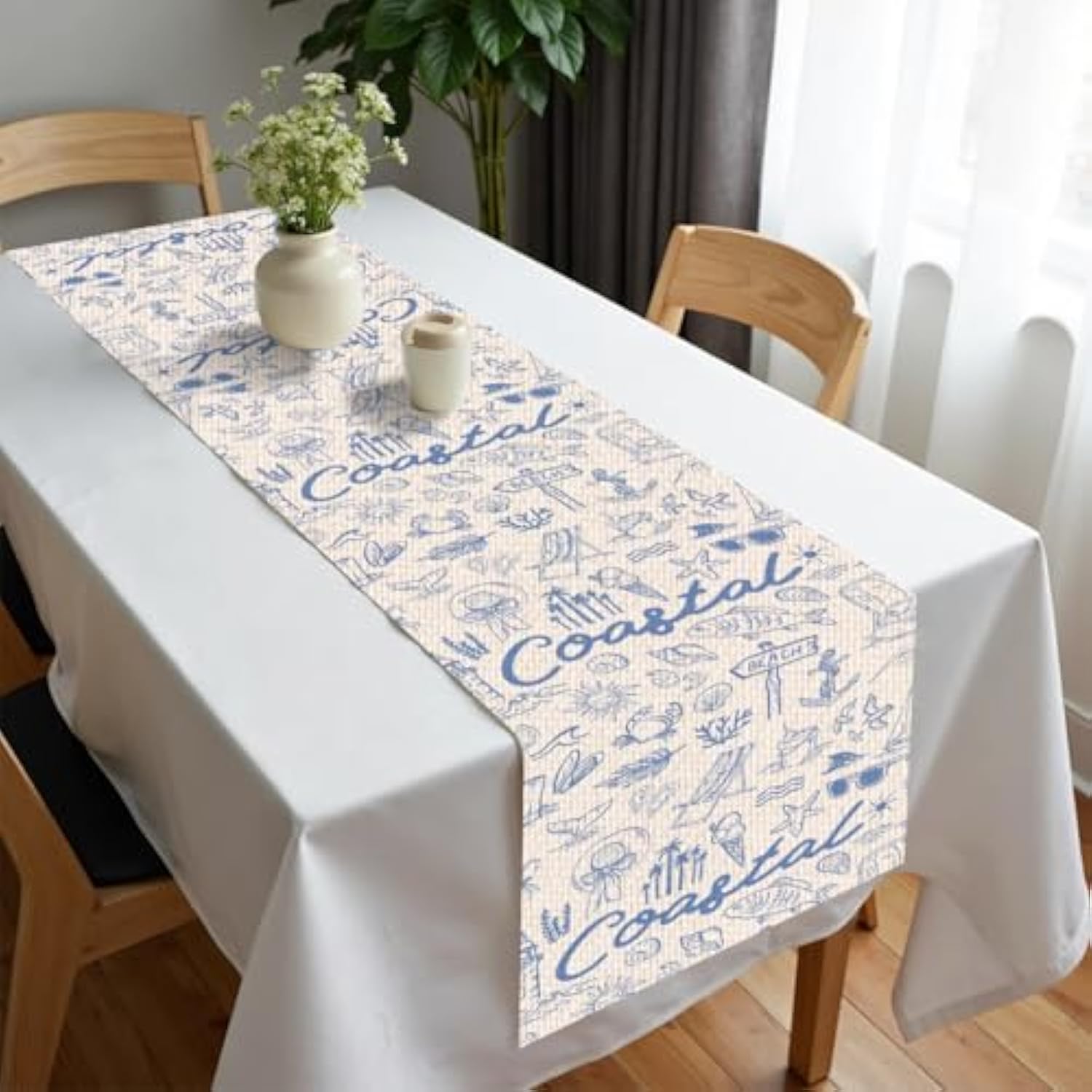 Summer Coastal Table Runner Beach Decorations for Home Seasonal Holiday Party Decor Decoration for Kitchen Dining Room Runner for Seashell Starfish Table 13x72 Inch