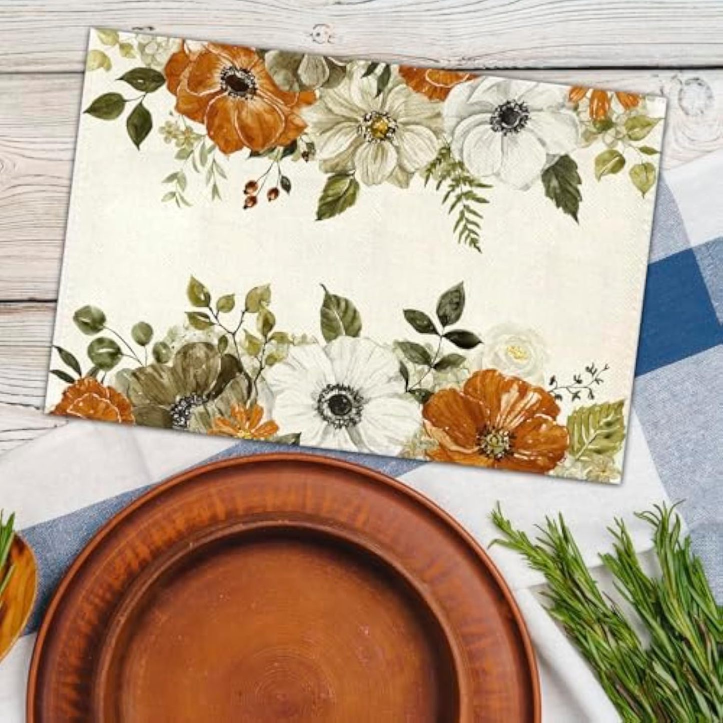 Fall Flower Placemats Set of 4, 12x18 Inch Floral Blossom Place Mats, Washable Heat Resistant Place Mats for Home Kitchen Dining Farmhouse Table, Floral Seasonal Decor-A19