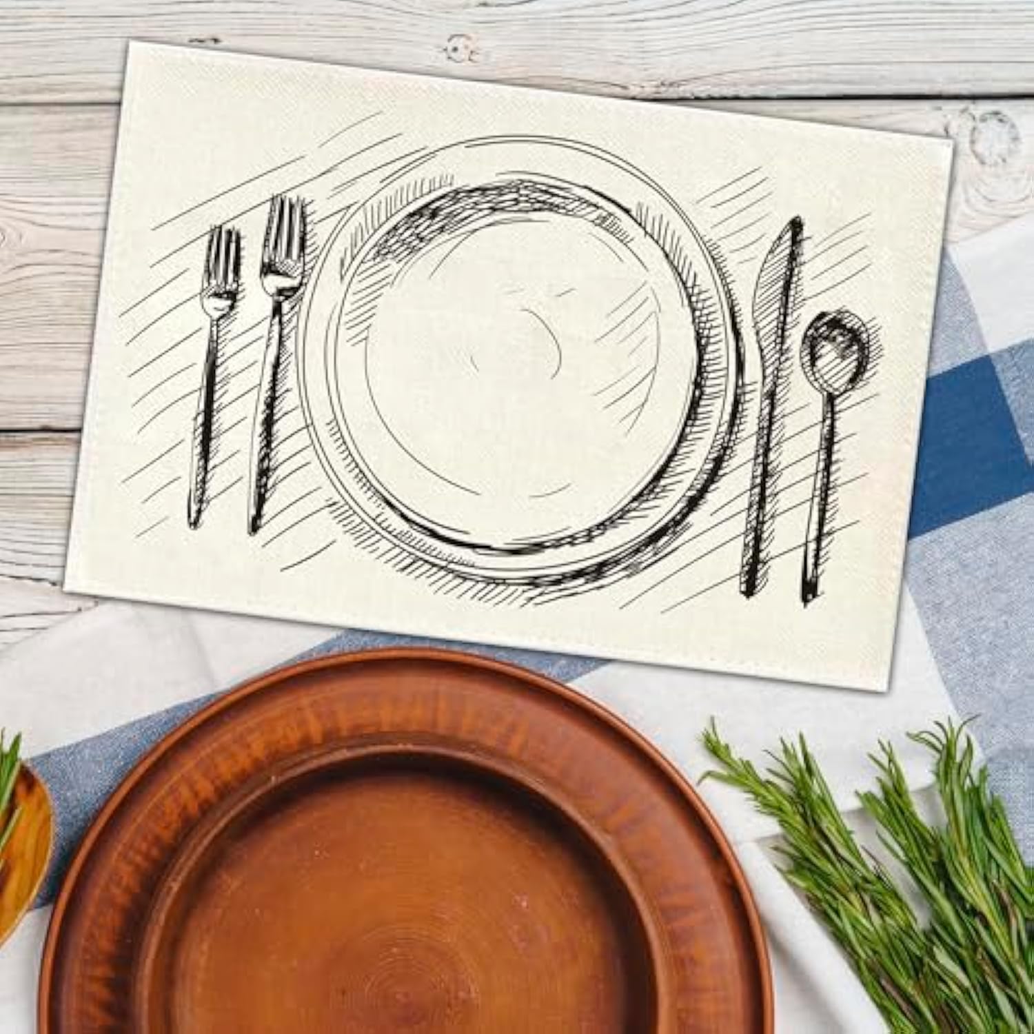 Minimalist White Table Mat Set of 4, 12x18 Inch Rustic Home Decorative Placemats, Washable Heat Resistant Place Mats Decor for Kitchen Dining Farmhouse-A10