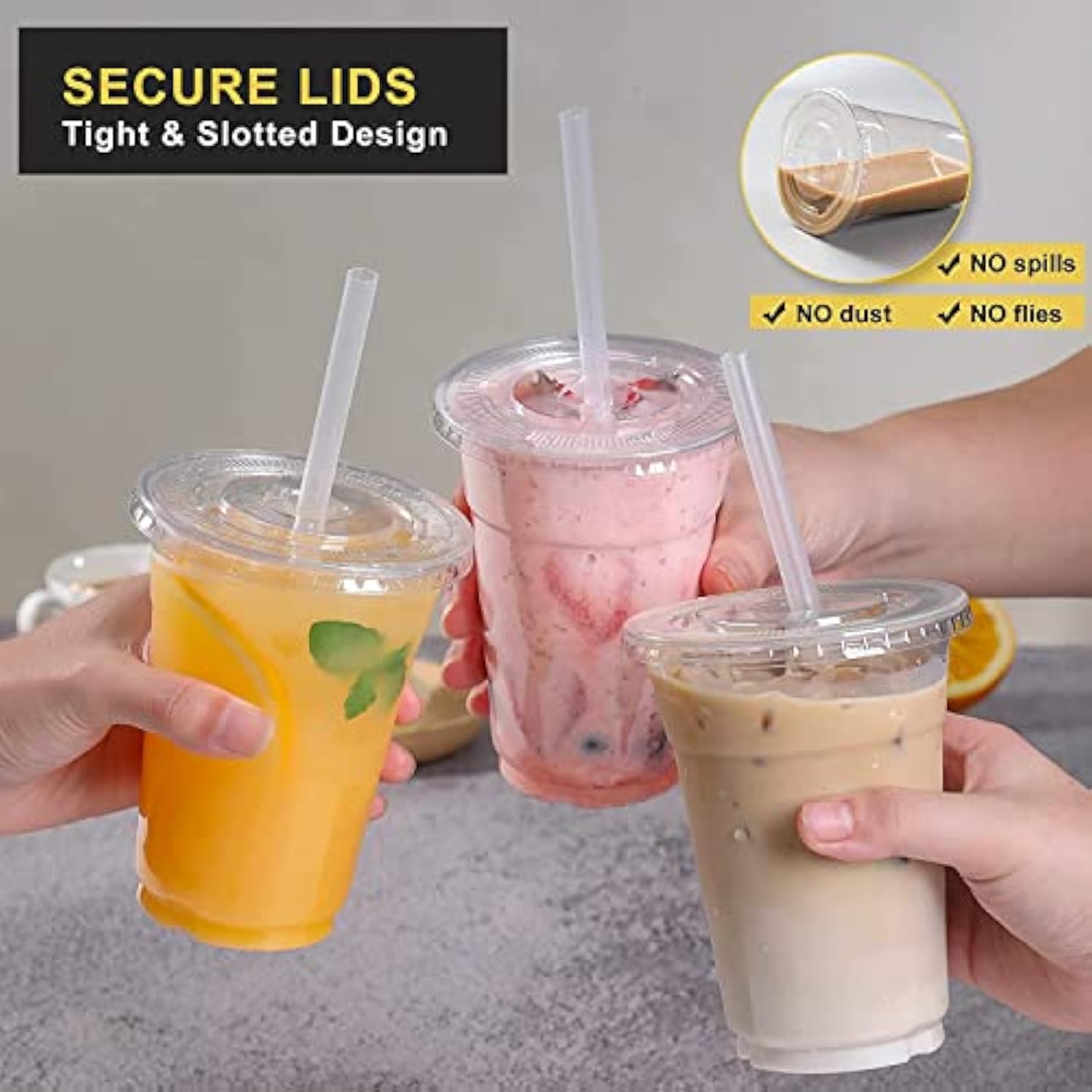 [100 sets - 20 oz (about 597.0 ml) clear plastic cups with lids and straws, disposable cups, suitable for iced coffee, smoothies, milkshakes, cold drinks
