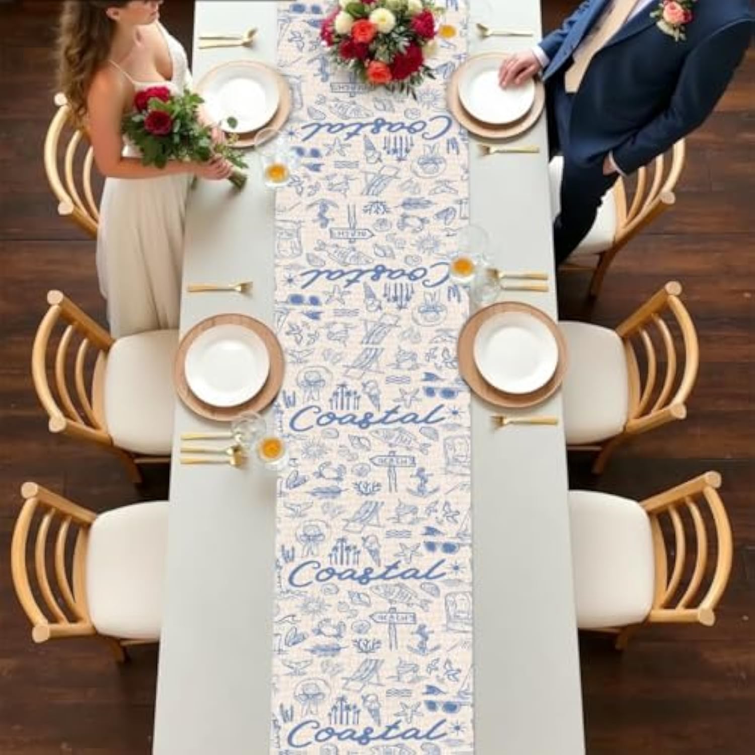 Summer Coastal Table Runner Beach Decorations for Home Seasonal Holiday Party Decor Decoration for Kitchen Dining Room Runner for Seashell Starfish Table 13x72 Inch