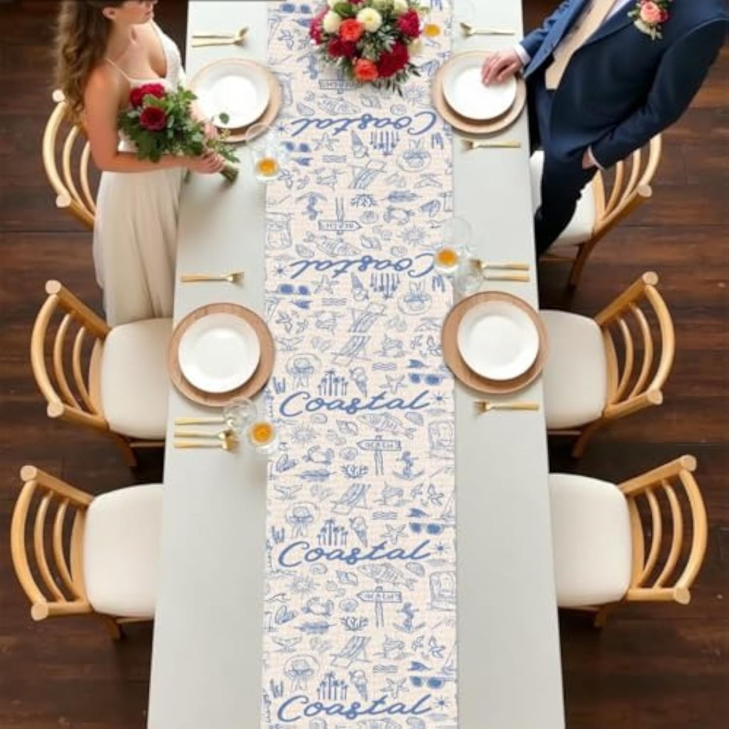 Summer Coastal Table Runner Beach Decorations for Home Seasonal Holiday Party Decor Decoration for Kitchen Dining Room Runner for Seashell Starfish Table 13x72 Inch