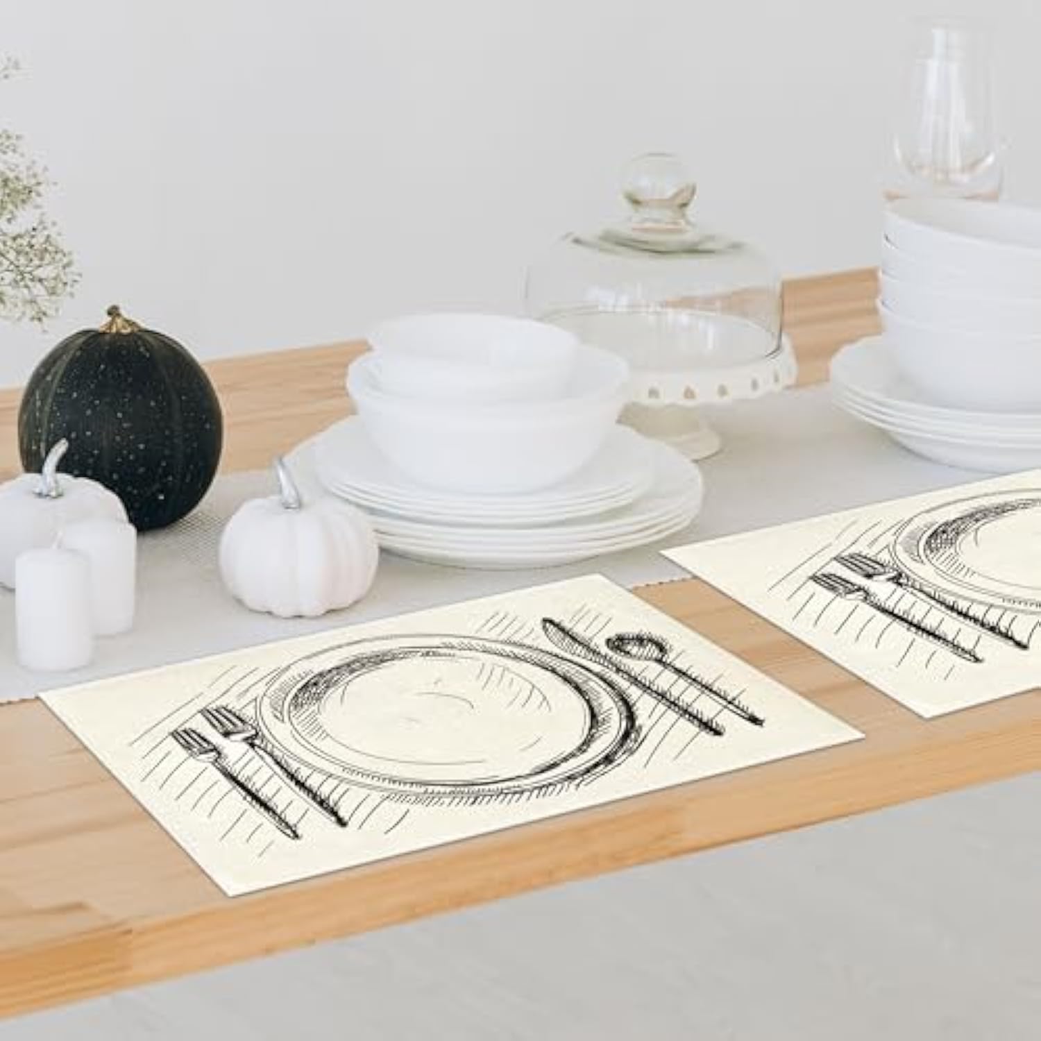 Minimalist White Table Mat Set of 4, 12x18 Inch Rustic Home Decorative Placemats, Washable Heat Resistant Place Mats Decor for Kitchen Dining Farmhouse-A10
