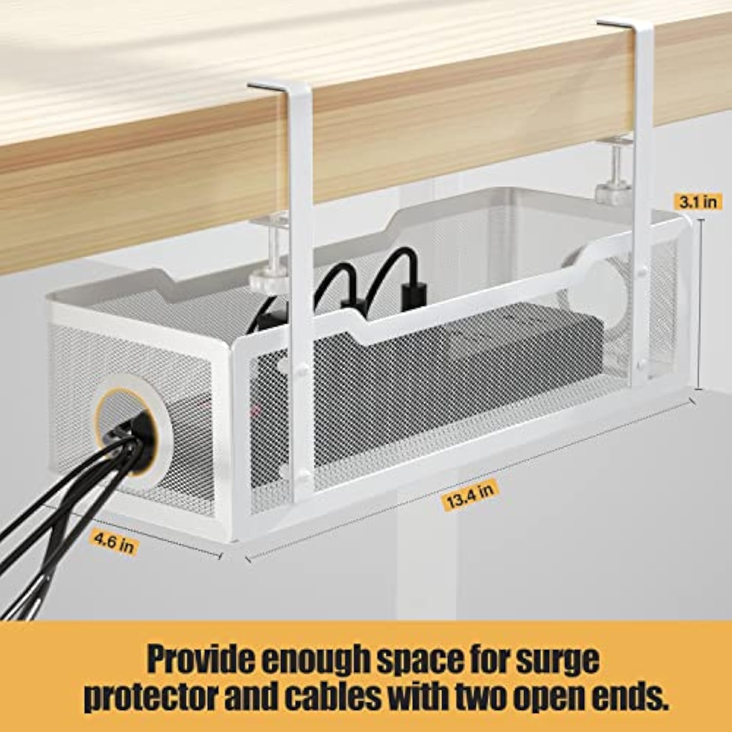 Under Desk Cable Management Tray White, Wire Organizer No Drilling, Cable Tray with Wire Management, Wire Organizer for Office, Home - Non-Destructive to Desk