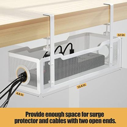 Under Desk Cable Management Tray White, Wire Organizer No Drilling, Cable Tray with Wire Management, Wire Organizer for Office, Home - Non-Destructive to Desk