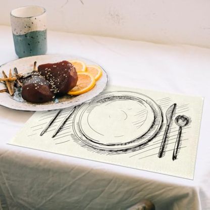 Minimalist White Table Mat Set of 4, 12x18 Inch Rustic Home Decorative Placemats, Washable Heat Resistant Place Mats Decor for Kitchen Dining Farmhouse-A10