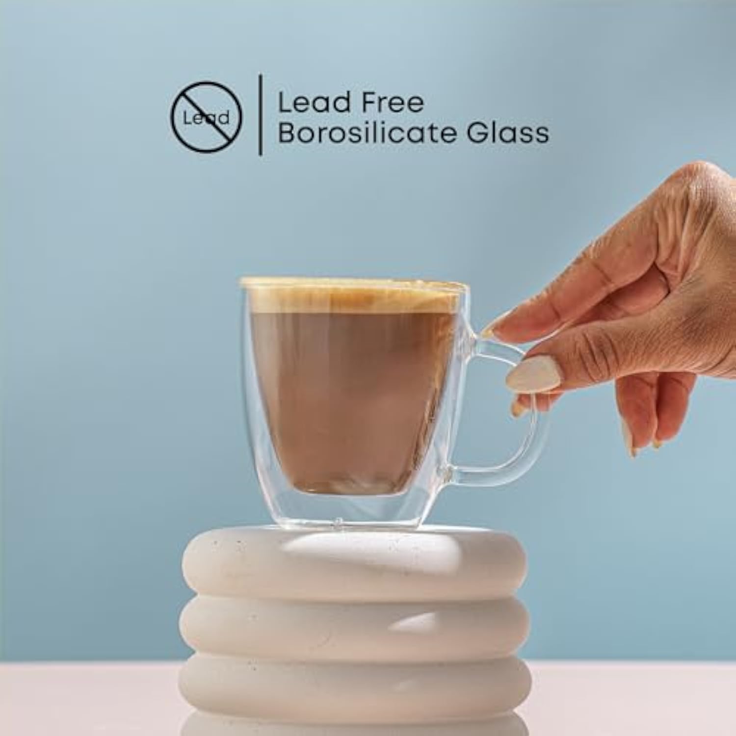 Double Wall Insulated Glass Espresso Mug Set of 2 5.4 Ounces