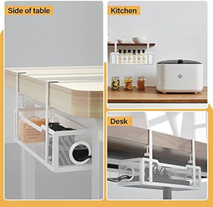 Under Desk Cable Management Tray White, Wire Organizer No Drilling, Cable Tray with Wire Management, Wire Organizer for Office, Home - Non-Destructive to Desk