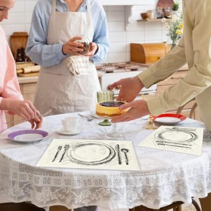 Minimalist White Table Mat Set of 4, 12x18 Inch Rustic Home Decorative Placemats, Washable Heat Resistant Place Mats Decor for Kitchen Dining Farmhouse-A10