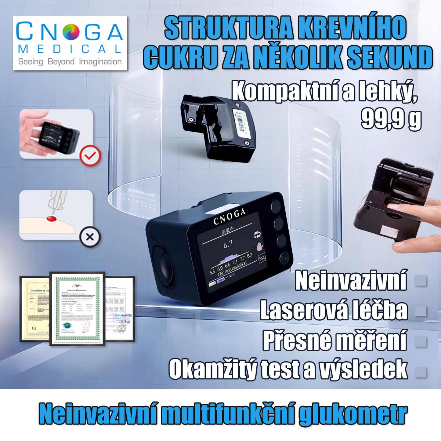 Neinvazivní multifunkční přístroj (více detekčních funkcí + laserové ošetření)