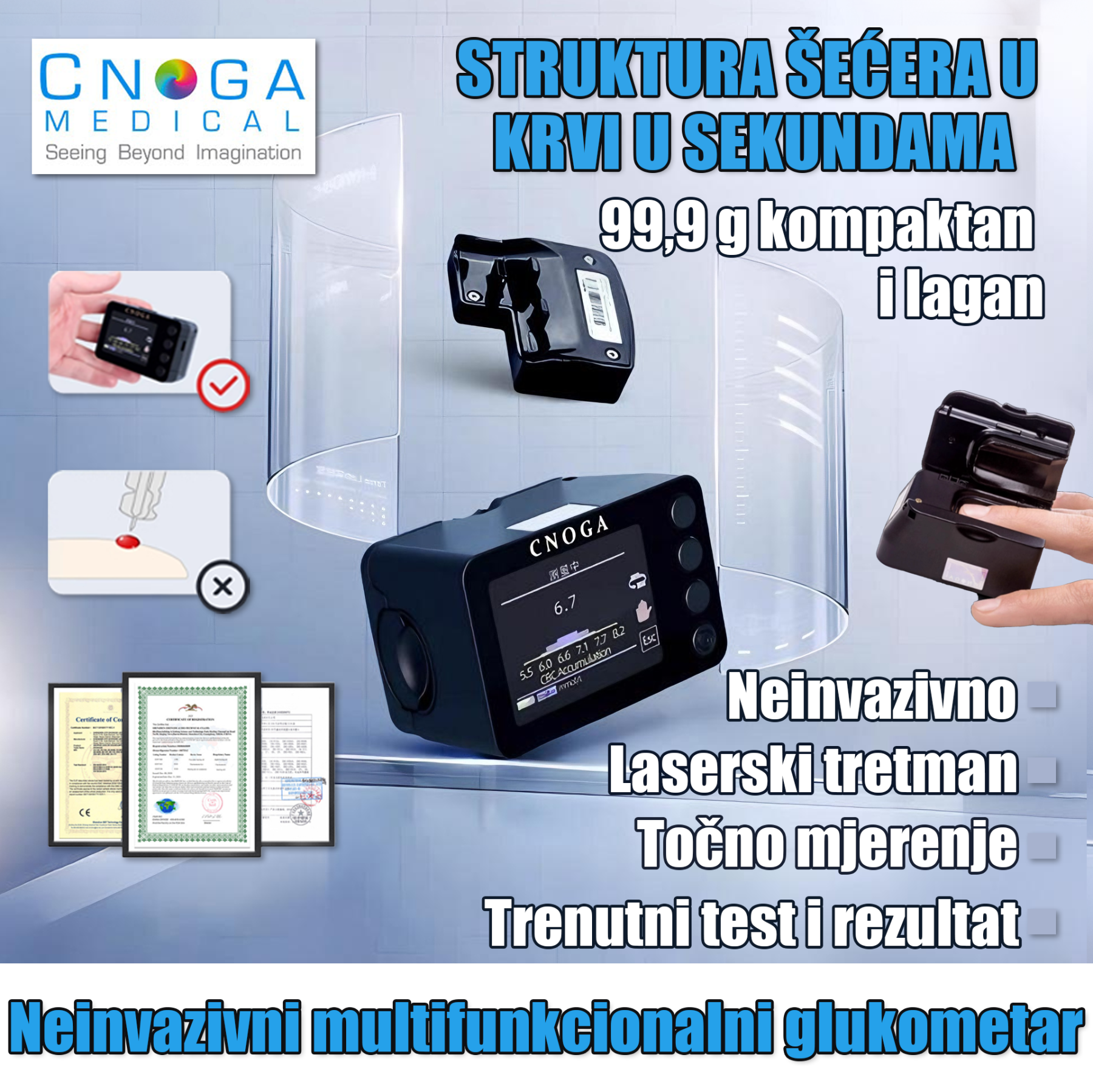 Neinvazivni višenamjenski glukometar (višestruke funkcije detekcije, lasersko liječenje)
