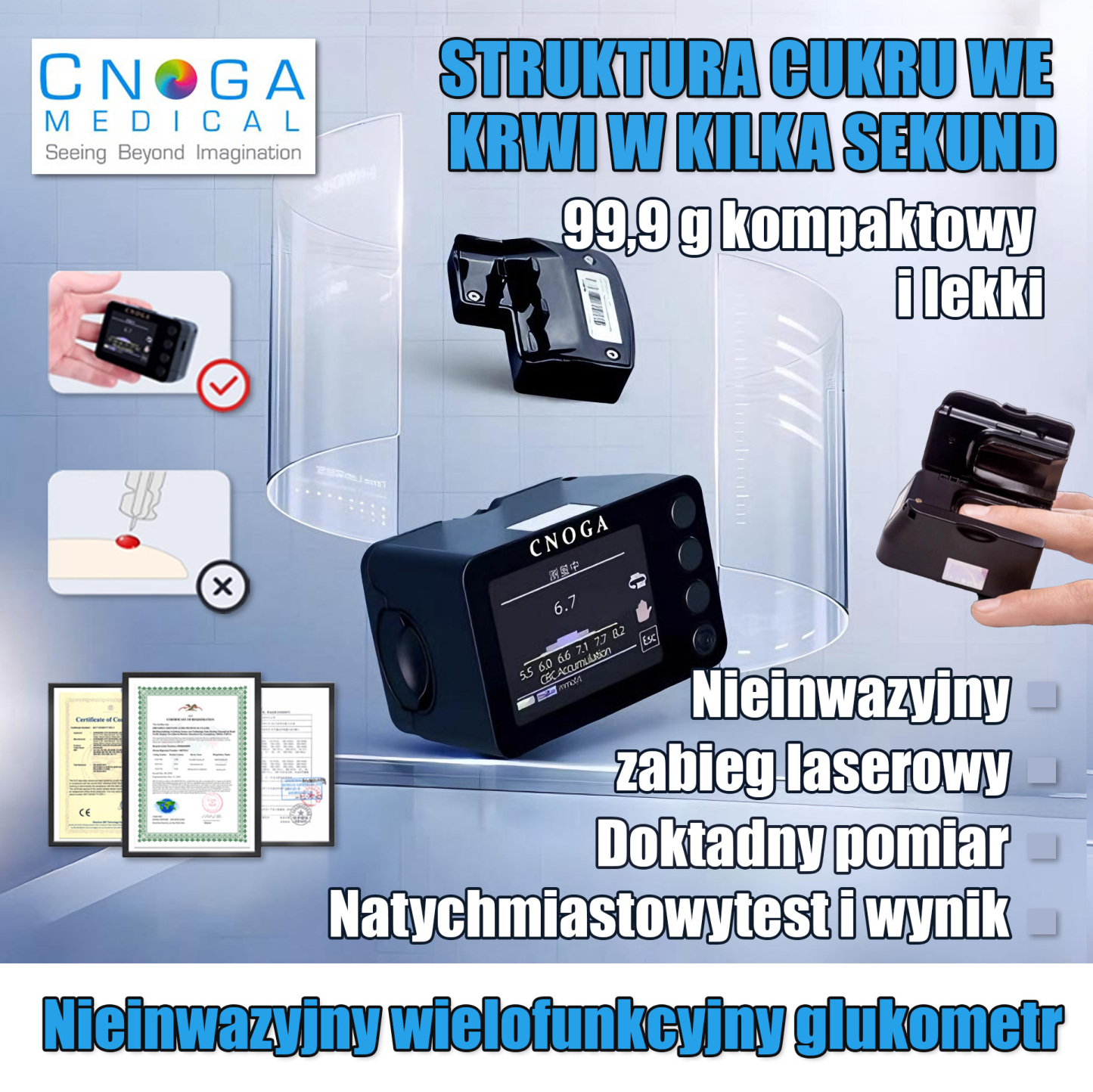 Nieinwazyjny wielofunkcyjny glukometr (wiele funkcji detekcji + zabieg laserowy)