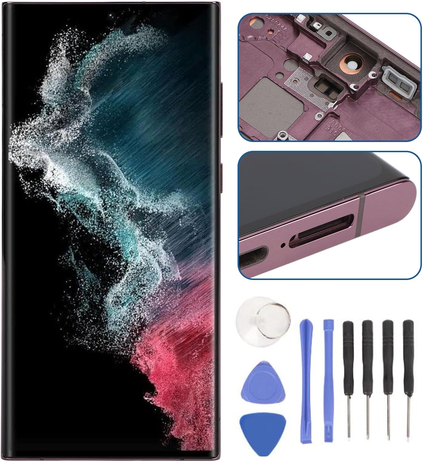 Original for S22 Ultra, OLED LCD Display Touch Screen Digitizer Assembly S22ultra SM S908B LCD Screen Replacement with Frame, 6.7 Inch (Red)