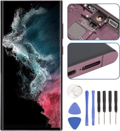 Original for S22 Ultra, OLED LCD Display Touch Screen Digitizer Assembly S22ultra SM S908B LCD Screen Replacement with Frame, 6.7 Inch (Red)