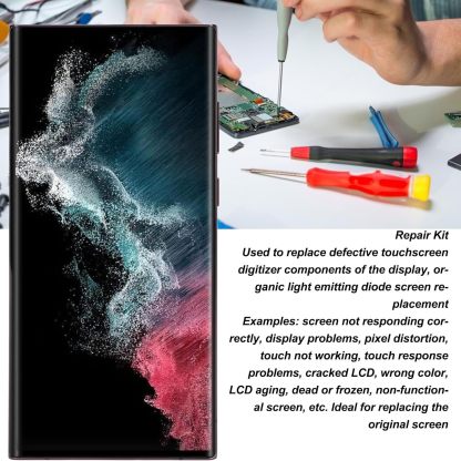 Original for S22 Ultra, OLED LCD Display Touch Screen Digitizer Assembly S22ultra SM S908B LCD Screen Replacement with Frame, 6.7 Inch (Red)