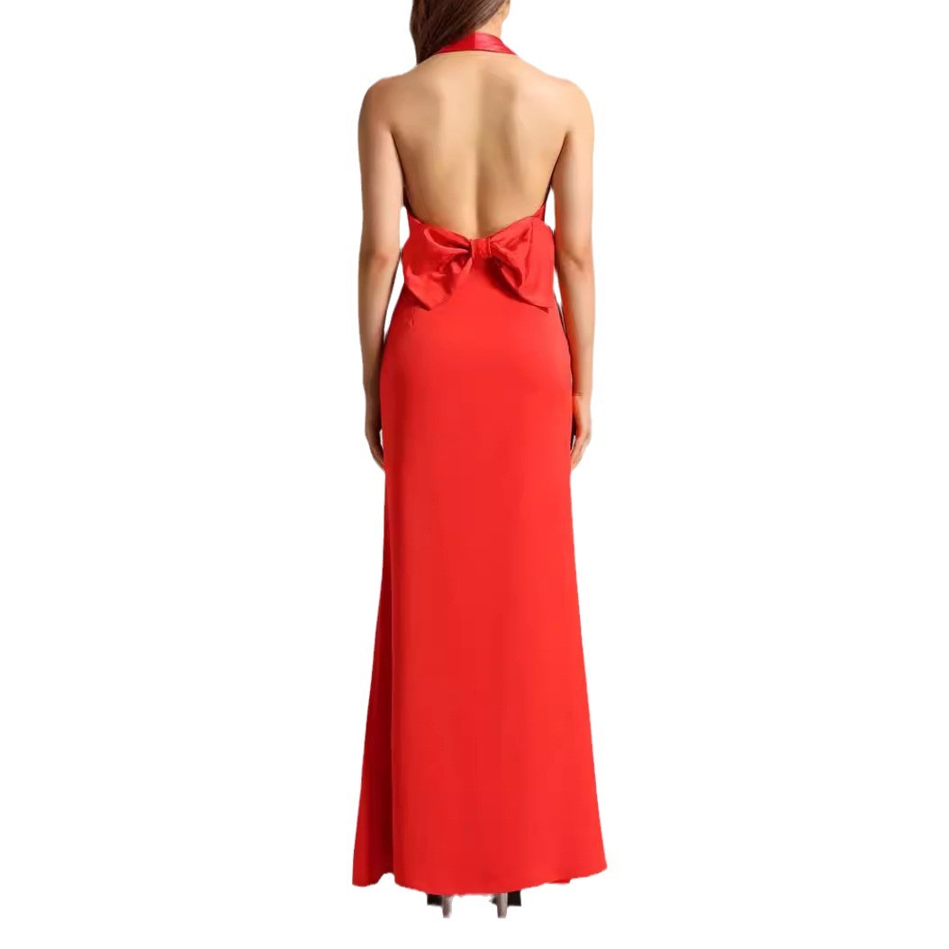 Stunning Red Backless Halter Neck Mermaid Gown with Oversized Bow - Perfect for Prom, Bridesmaid & Evening Party BA454