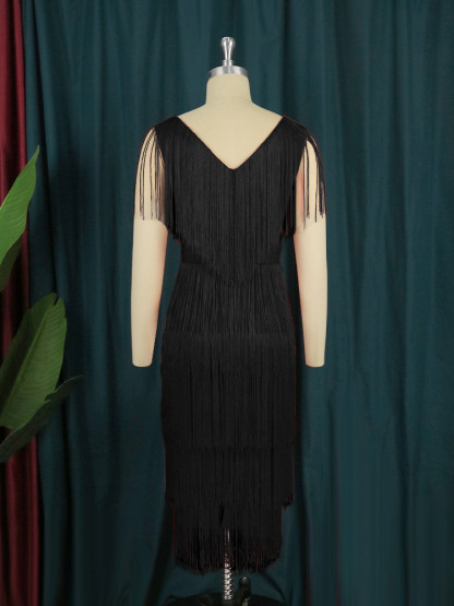 Plus-Sizes Sexy V-Neck Fringe Bodycon Party Dress AM220653 -UGENA FASHION