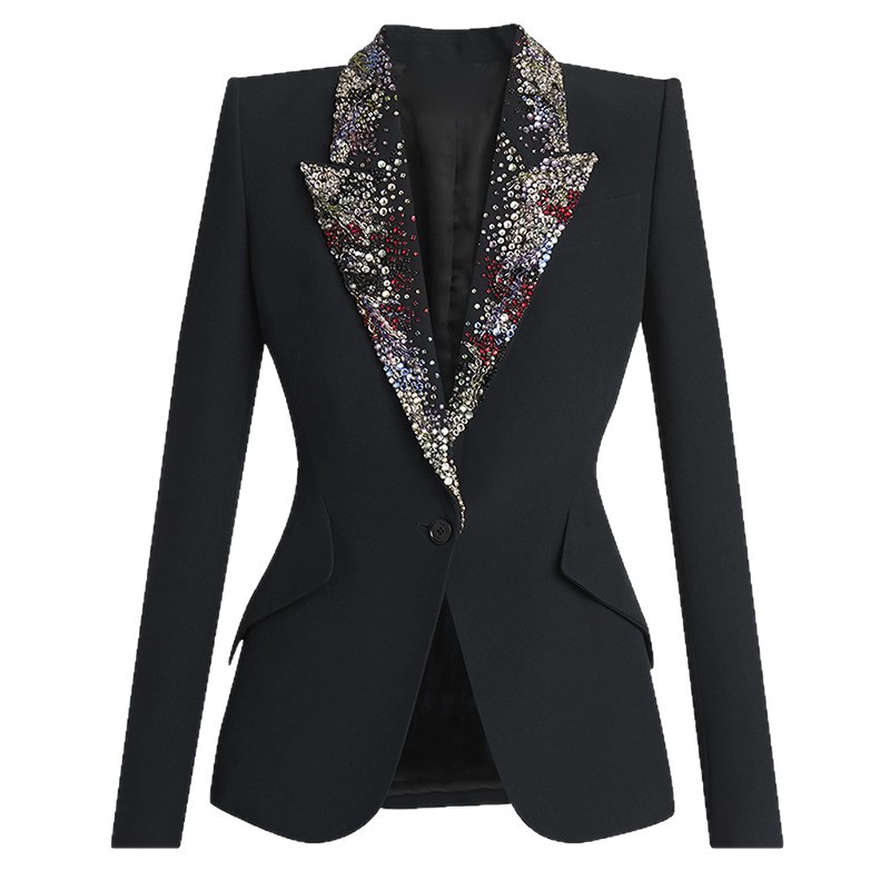 Luxurious Embroidered Women's Suit Set - Artistic Floral & Heart Applique Slim-Fit Blazer & Tailored Pants - Edgy High-Fashion 2-Piece Set for Galas & Events 3095