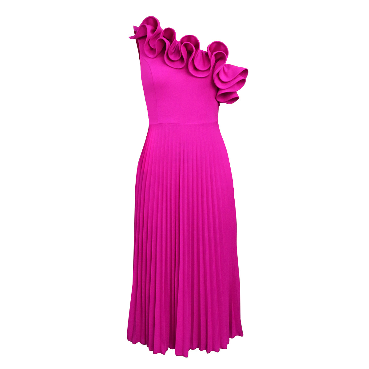 Plus-Sizes High Neck Sheath Pencil Dress with Asymmetrical Ruffle Skirt - Elegant Formal Business Gown AM030113	-UGENA FASHION