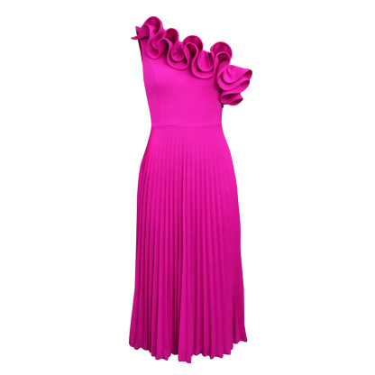 Plus-Sizes High Neck Sheath Pencil Dress with Asymmetrical Ruffle Skirt - Elegant Formal Business Gown AM030113	-UGENA FASHION