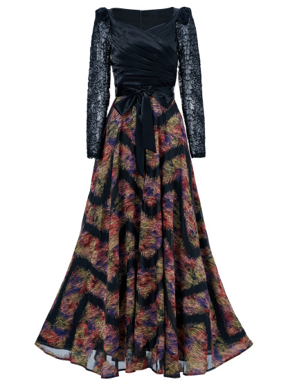 Long Sleeve Print Maxi Dress for Formal Cocktail Party qc16