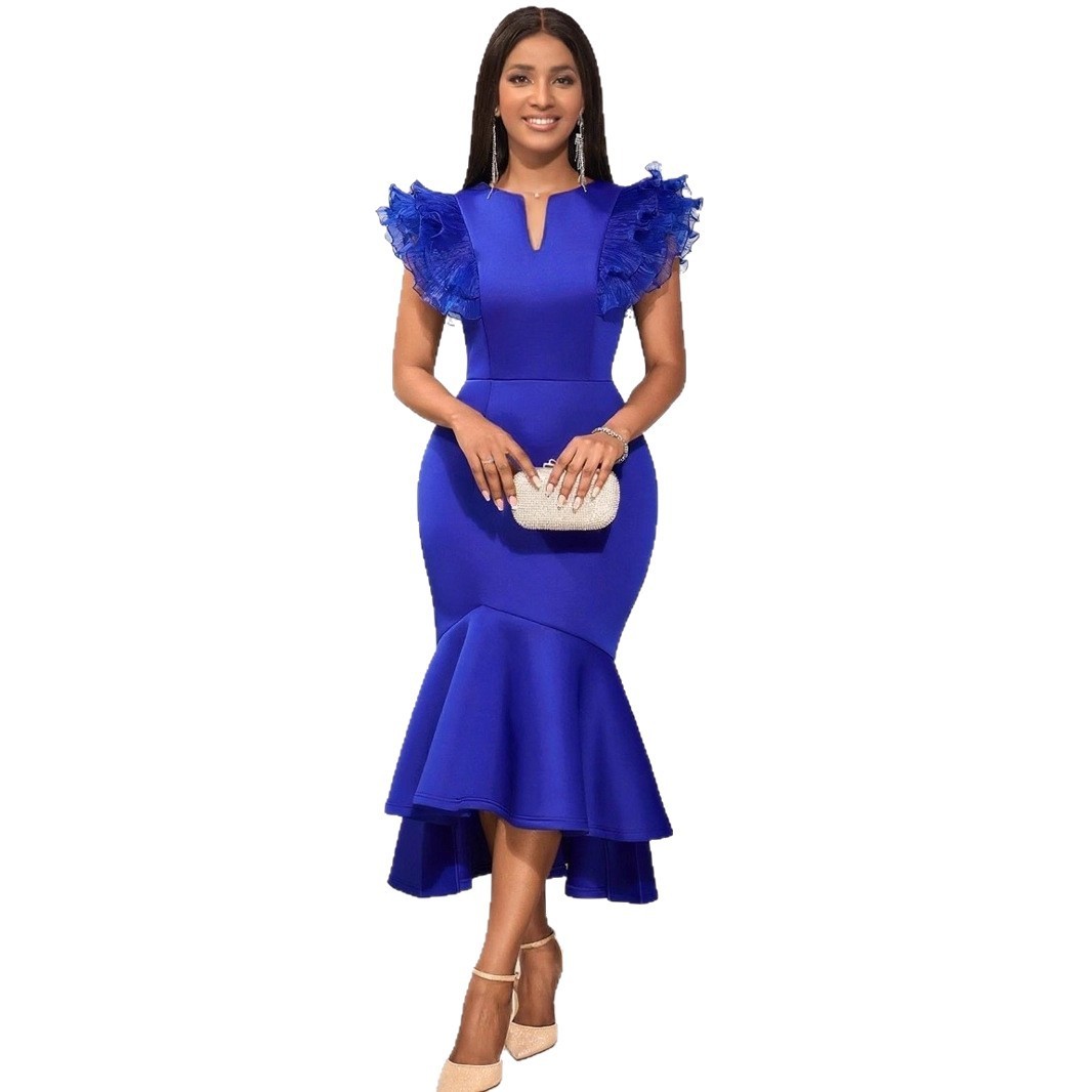 Plus-Sizes Elegant Ruffle Sleeve Mermaid Dress AM050340	-UGENA FASHION