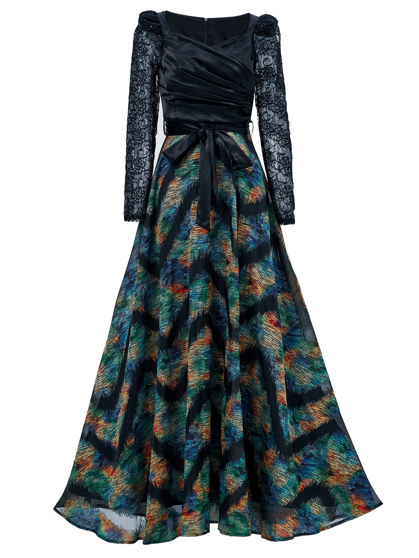 Long Sleeve Print Maxi Dress for Formal Cocktail Party qc16