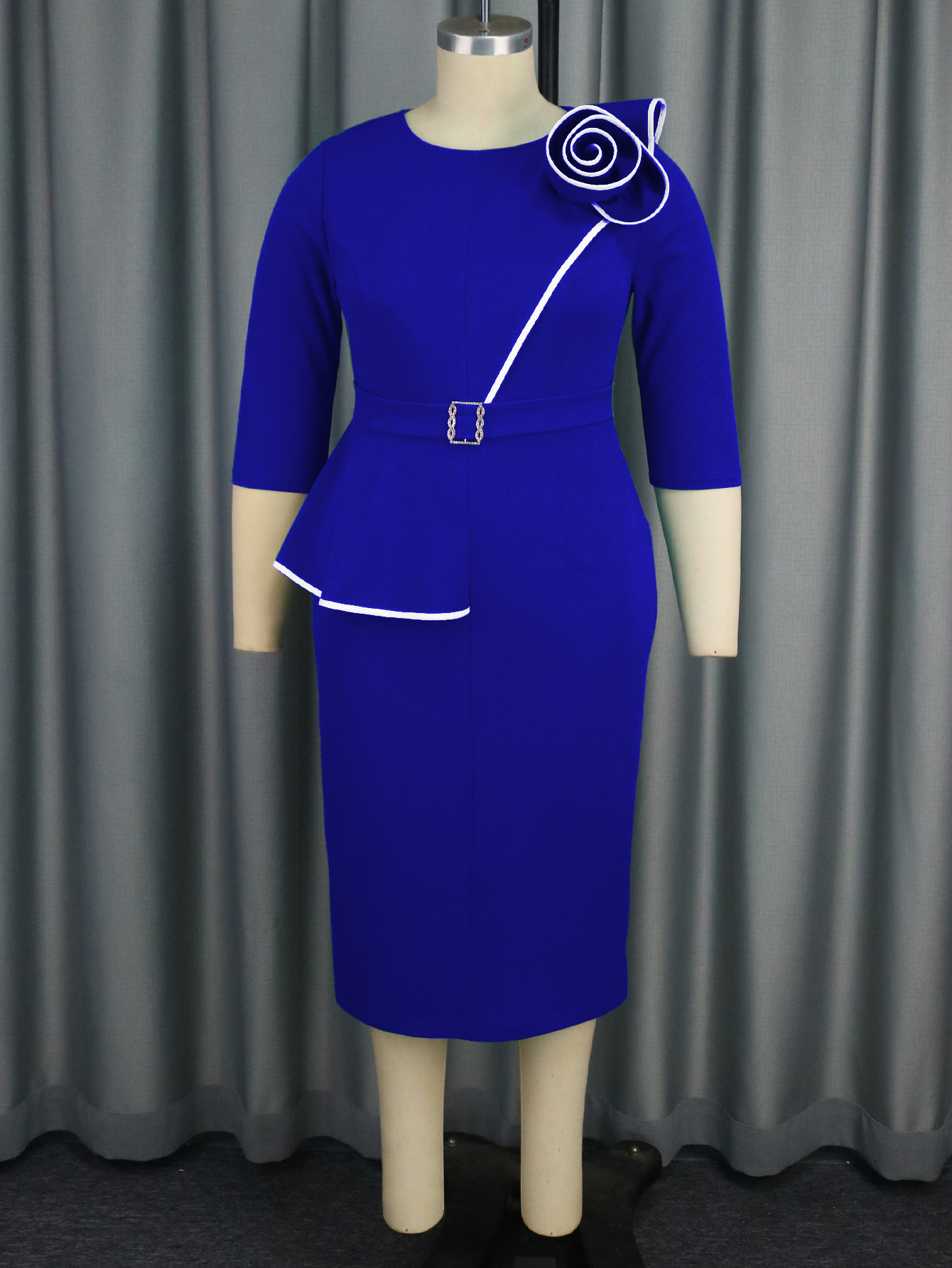 Plus-Sizes  Chic Peplum Pencil Dress with 3D Flower Detail AM041226	-UGENA FASHION