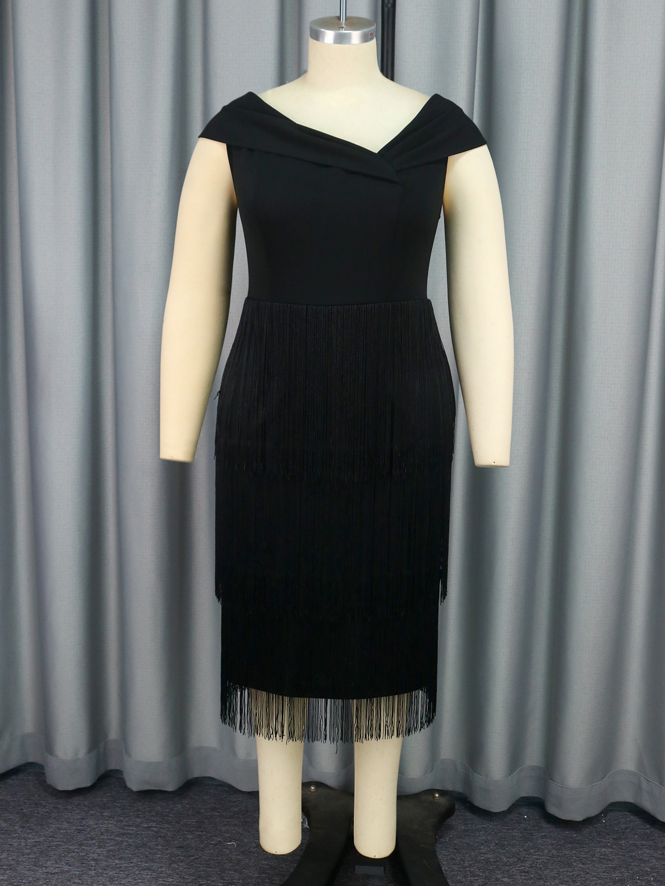Plus-Sizes Off-Shoulder Fringe Detail Cocktail Dress AM041114-UGENA FASHION