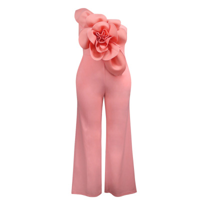 Plus-Sizes  Elegant Formal Jumpsuit with 3D Flower Detail AM030218	-UGENA FASHION