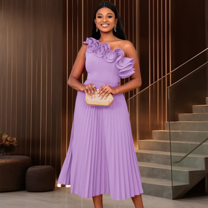 Plus-Sizes High Neck Sheath Pencil Dress with Asymmetrical Ruffle Skirt - Elegant Formal Business Gown AM030113	-UGENA FASHION