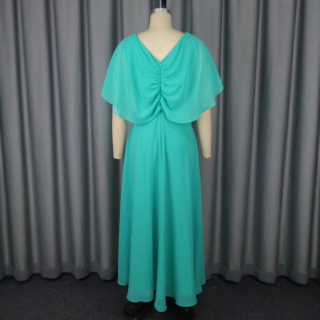 Plus-Sizes Elegant V-Neck Chiffon Dress with Rhinestone Detail AM050534	-UGENA FASHION