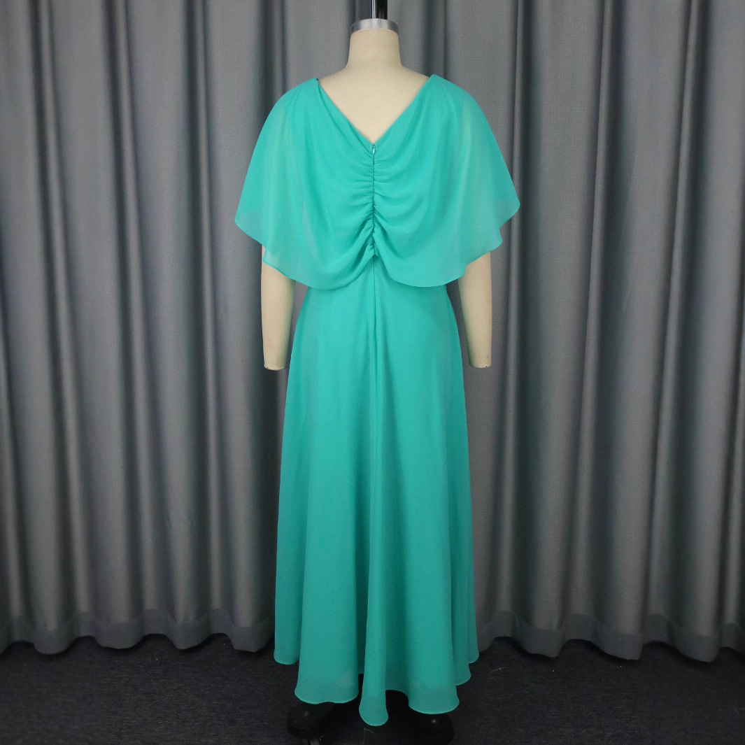 Plus-Sizes Elegant V-Neck Chiffon Dress with Rhinestone Detail AM050534	-UGENA FASHION