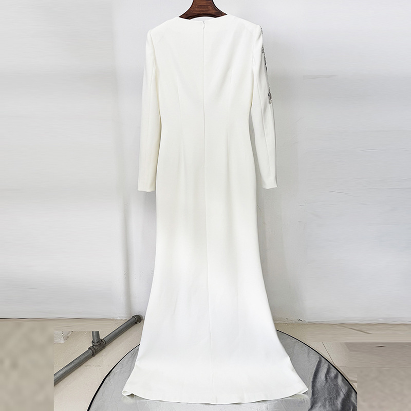 Elegant White Hand-Beaded Floral Long Sleeve Mermaid Gown  3080