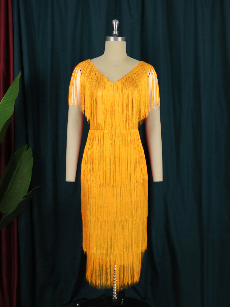 Plus-Sizes Sexy V-Neck Fringe Bodycon Party Dress AM220653 -UGENA FASHION