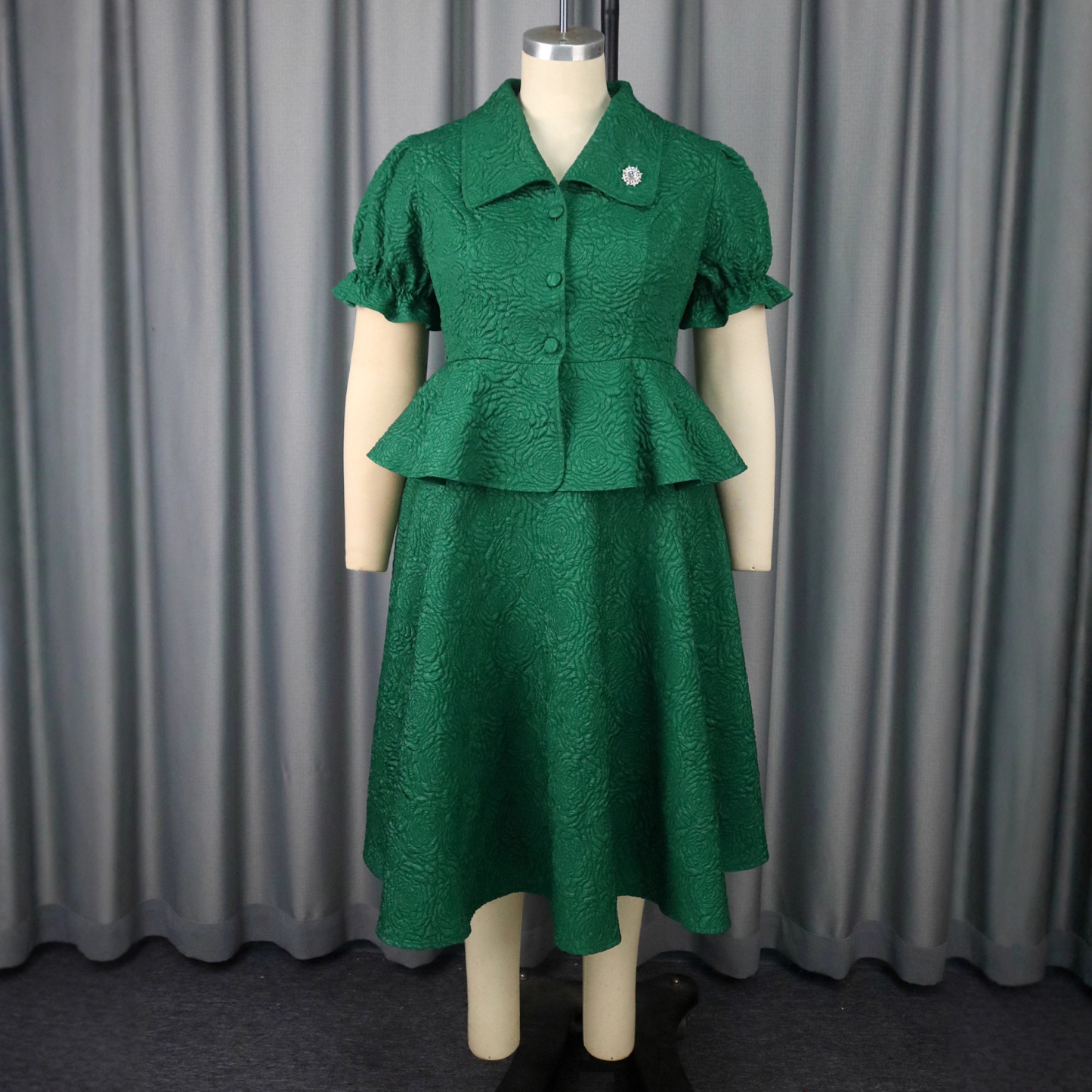 Plus-Sizes Vintage-Inspired Peplum Skirt Suit with A-Line Skirt AM050247SET	-UGENA FASHION