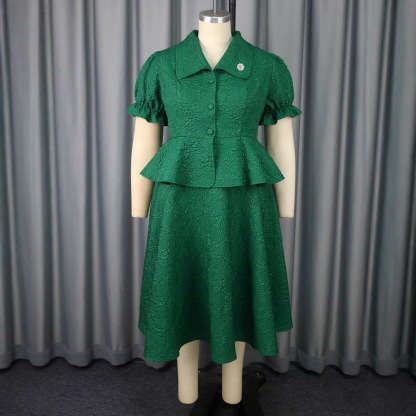 Plus-Sizes Vintage-Inspired Peplum Skirt Suit with A-Line Skirt AM050247SET	-UGENA FASHION