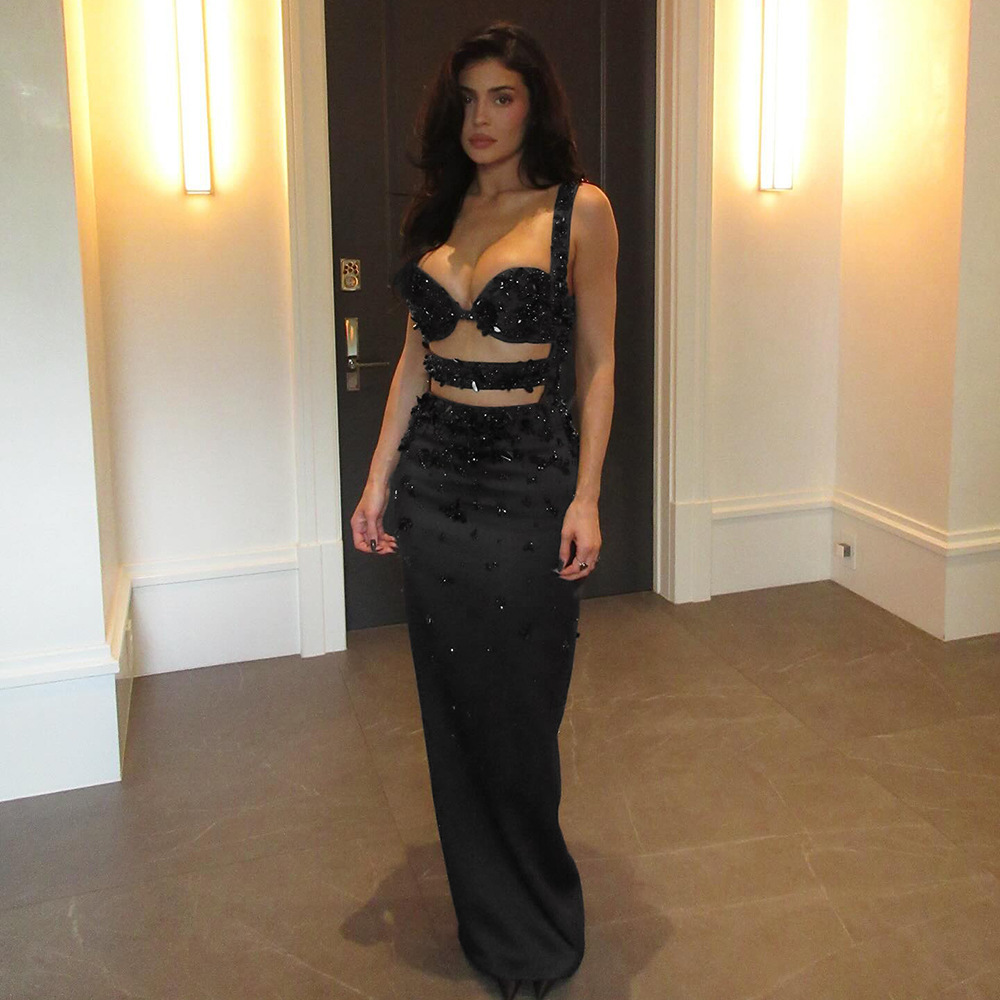 Black Gem Embellished Cutout Maxi Gown - Strappy Beaded Formal Party Dress BD2661