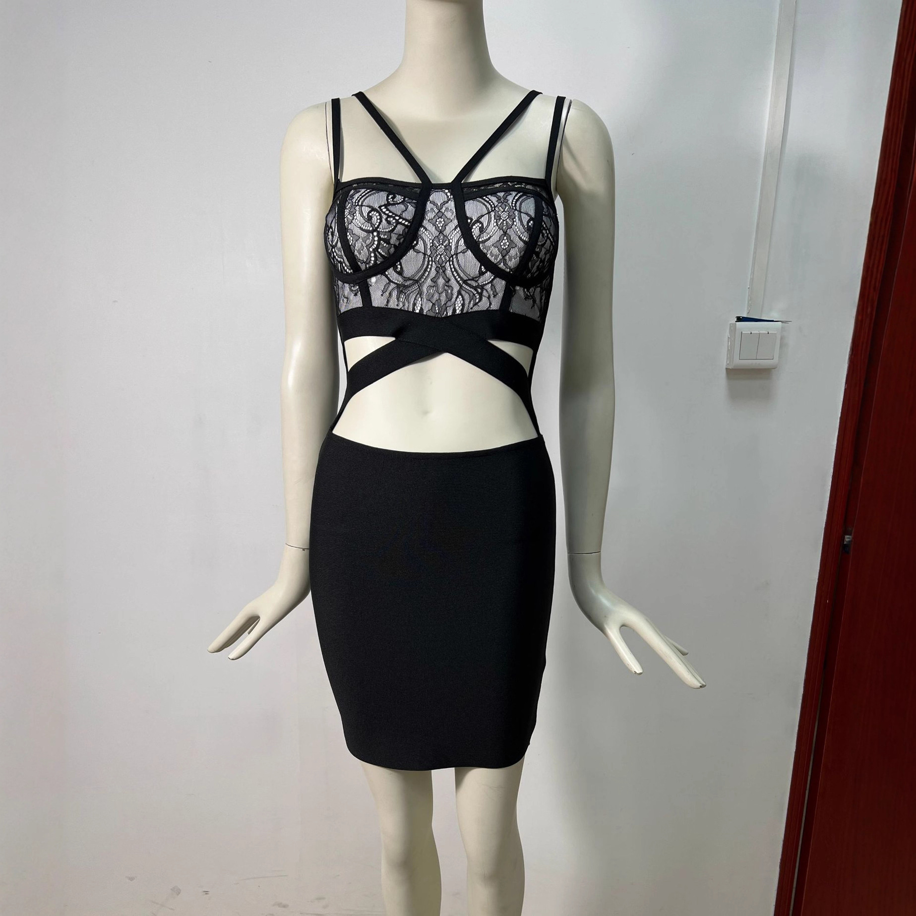 Sexy Black Lace Cutout Bandage Mini Dress - Bodycon Club Party Dress | Strappy Baddie Aesthetic BA357
