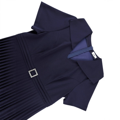 Plus-Sizes Classic Navy Blue  Midi Dress with Pleated Skirt AM050527	-UGENA FASHION